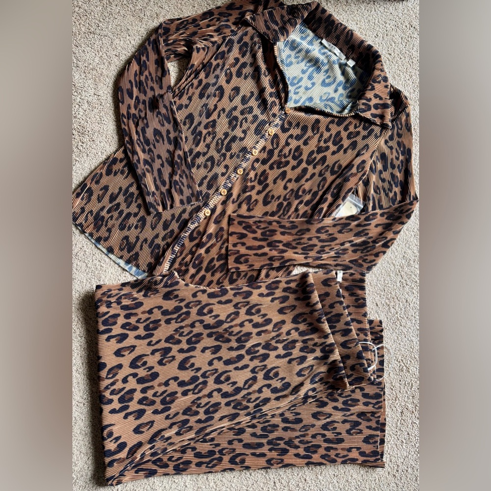 Cyrus 2 Piece Pleated Set Brown Leopard Size M